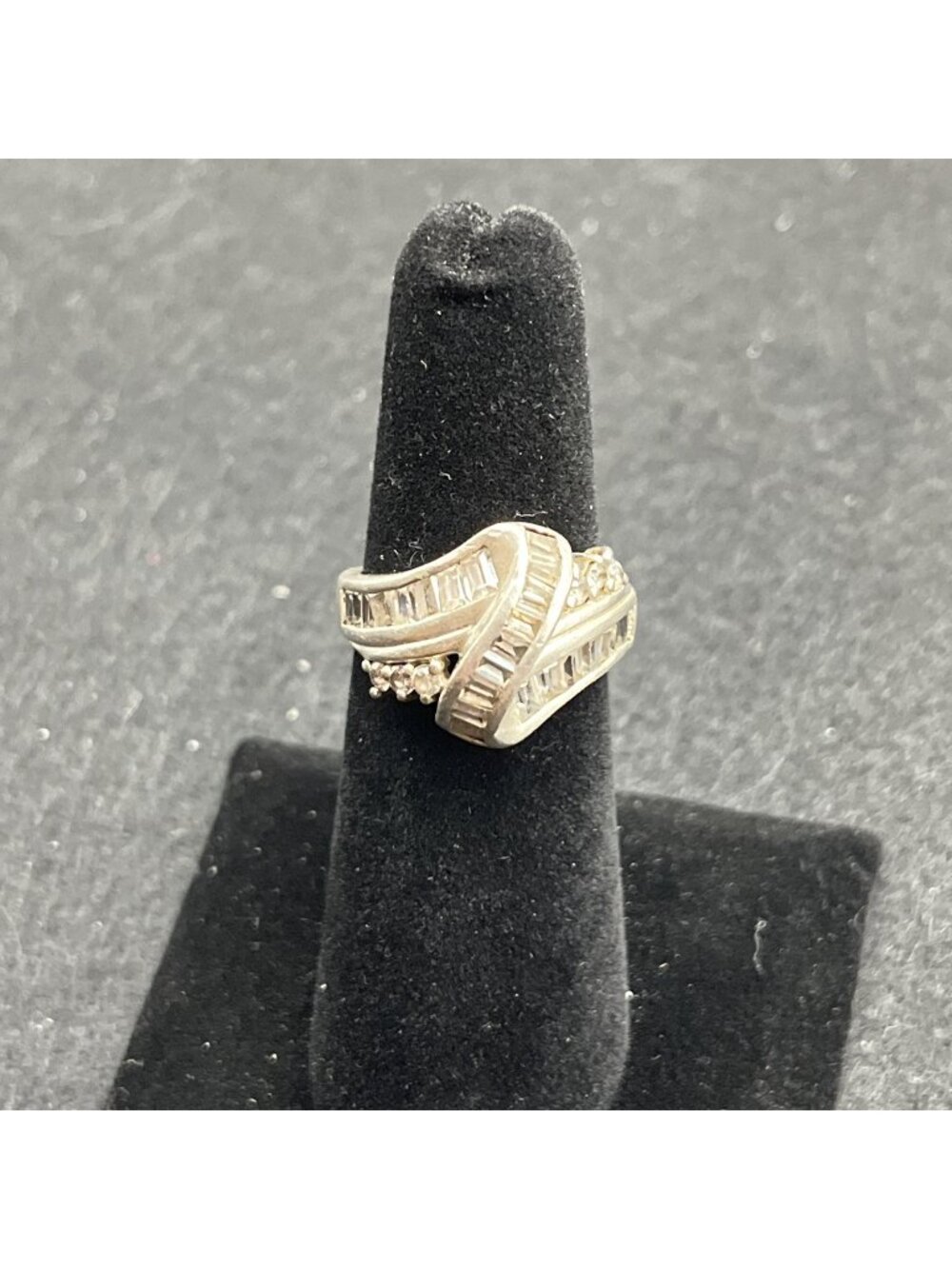 Vintage Sterling Silver Marquise Baguette CZ Cocktail Ring Size 5.5